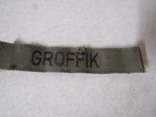 MILITARY PATCH OLDER SEW ON BDU OD GREEN NAME TAPE WITH GROFFIK