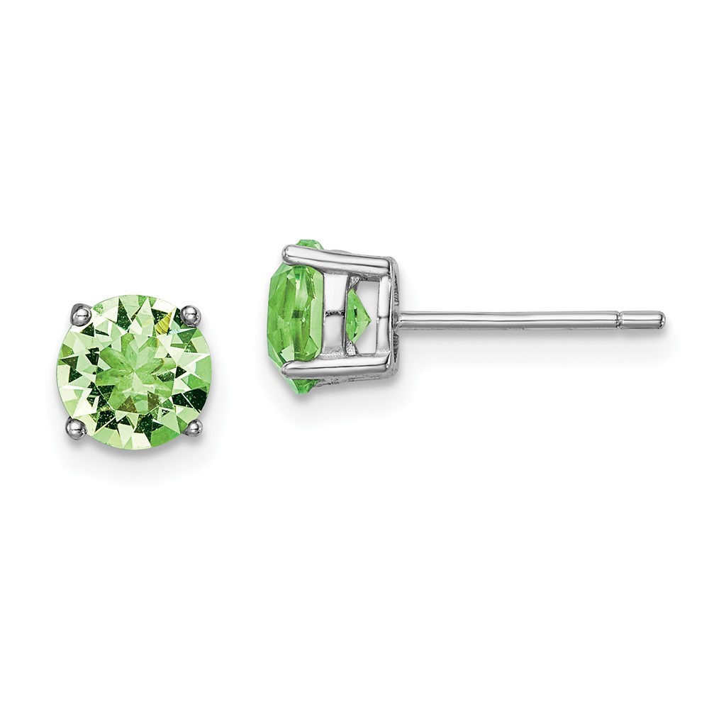 925 Sterling Silver Rhodium-Plated Light Green Crystal Birthstone Stud Earrings