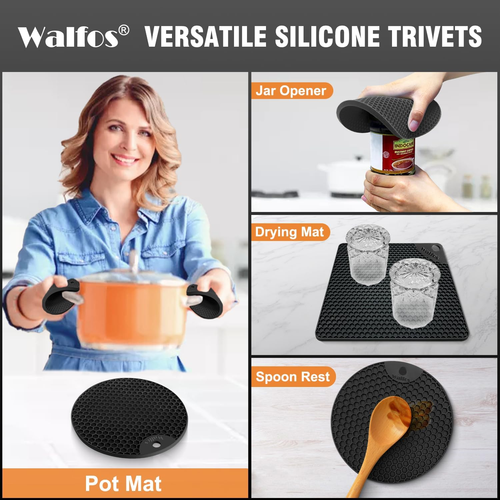 Walfos Silicone Trivet Mats - 4 Heat Resistant Pot Holders, Multipurpose Non-Sli - Picture 3 of 8