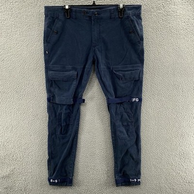 8 9 MFG Pants Men 34 (Fit 37x31) Blue Cargo Shuttle Tape Slim Fit Hip Hop Street