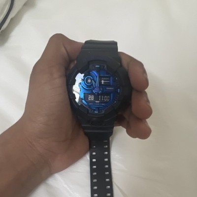 Casio G-Shock Analog-Digital Quartz Watch Black Resin Strap Blue/Black Dial