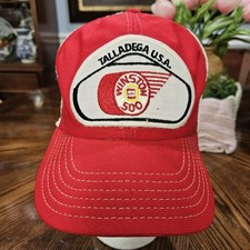 MENS VINTAGE TALLADEGA U.S.A. WINSTON 500 RED  WHITE TRUCKER BASEBALL HAT