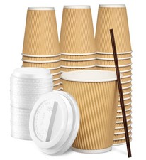  12 oz. - 100 Count Insulated Kraft Ripple Paper Hot Cups, Disposable Coffee ...