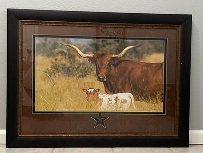 DAVID R STOECKLEIN Mother Child Texas Longhorn Signed Framed Photo 30.5'' x 41''