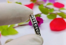 Beaded Silver Band Ring, Oxidized Dotted Silver Ring, Minimal Stacking Ring, Ha