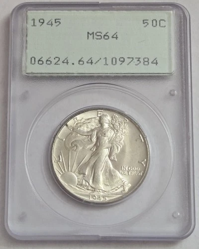 1945 Walking Liberty half dollar PCGS MS64 OGH Rattler