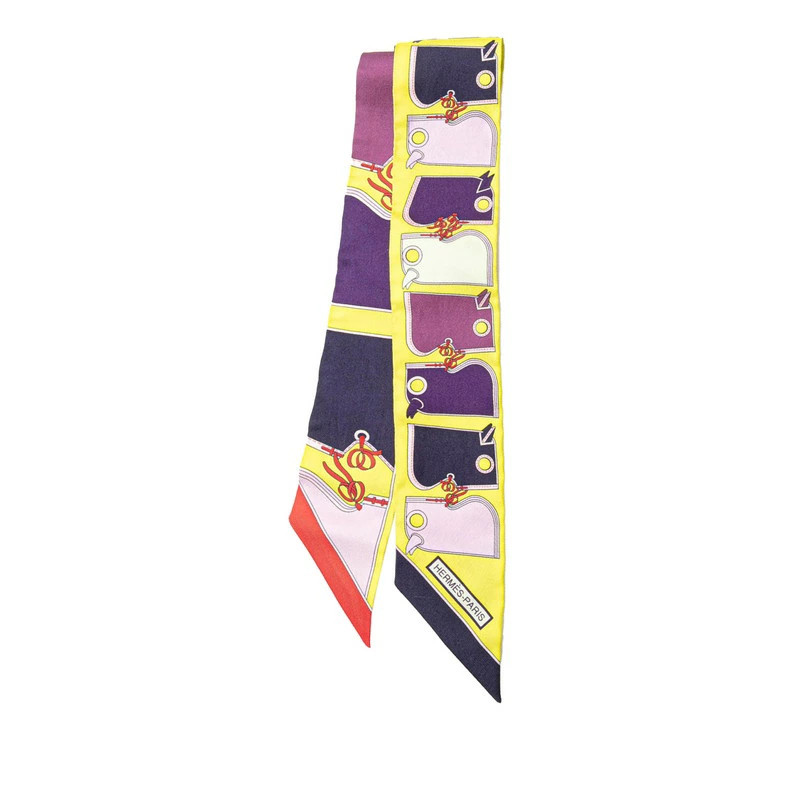 Hermes Twilly Camails Camail Scarf Yellow Purple Multicolor Silk Ladies Used