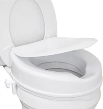 Locking Raised Toilet Seat Riser for Seniors, 4" Elevation with Lid, Fits round