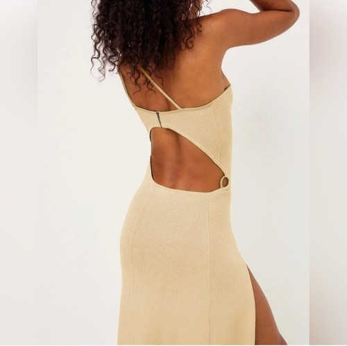 Vestido For Love & Lemons Keisha Midi Tostado Talla MEDIANO Acanalado Corte Abertura Trasera Nuevo con Etiquetas - Imagen 2 de 12