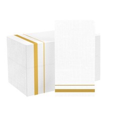 200 Pack 3-Ply Disposable Paper Napkins,White and Gold Trim 15.7" x 13",