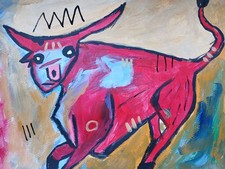 Abstract/Neo Expressionism Red Bull 11x14 Signed Colorful Street Art Painting