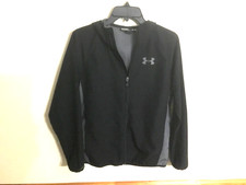 Under Armour Black Gray Jacket Windbreaker Boys Youth Sz L Zip Light Mesh 2 pkt