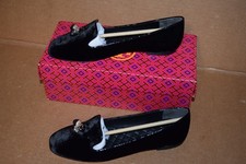 TORY BURCH ACORN CHARM SMOKING SLIPPER VELVET BLACK 5, 5.5, 8, 9, 9.5