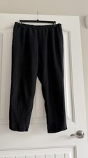 EILEEN FISHER 100 ORGANIC LINEN ELASTIC WAIST PLEATED FRONT BLACK PANTS SIZE L