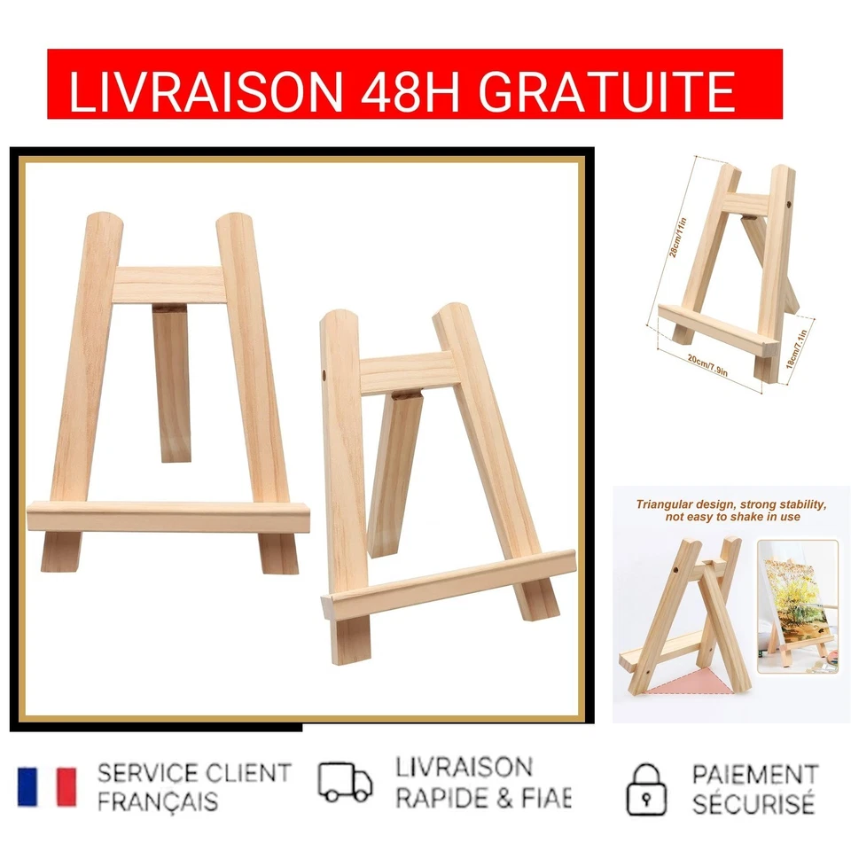 Lot 2 Mini Chevalets de Table en Bois 20cm pour Peinture Dessin Photo - Photo 1/4
