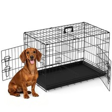 30 inch Dog Crate Dog Kennel Cage with Double Door Folding Metal Wire Dog Cag...