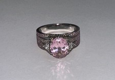 Elegant 925 Sterling Silver Pink Gem Ring Multi Layered Sparkle Band