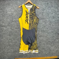 Zoot Mens XL Triathlon Suit Yellow Grey Tropical Padded Sleeveless One Piece Zip