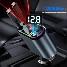 Upgraded 4 in 1 Retractable Car Charger USB-C Fast Car Charger with Starry Light