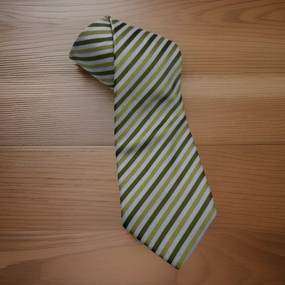 Mens Tie Me Tai Lang Green  Striped 100% Hand Made Silk Tie