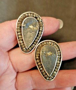 Amy Kahn Russel AKR Earrings Sterling Silver Slade Pyrite Clip On