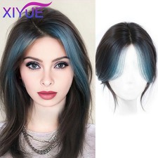 Synthetic Hair Topper Highlighted Purple Pink Bangs Middle Part Cover White Hair