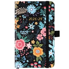 2026-2029 Pocket Planner/Calendar - Monthly 3 Year, Matte Black and Bloom