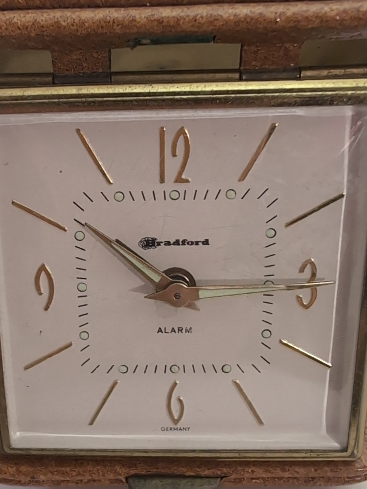 Vintage Bradford Travel Alarm Clock, In Case Made Germany, Wind Up, Works