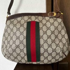 GUCCI Gold hardware GG Vintage Sherry Line Shoulder Bag Crossbody Beige PVC Used