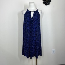 MICHAEL Michael Kors Dress Womens Medium Blue Snake Print Halter Shift Party