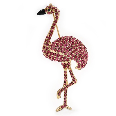Rosa Swarovski Kristall Brosche ''Flamingo'' aus vergoldetem Metall