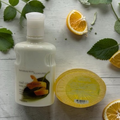 Bath & Body Works Pleasures COOL CITRUS BASIL Body Lotion 8oz and Glycerin Soap