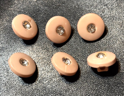 Set of 6 Vintage Pink Buttons with Crystal Center Stone Rare Find
