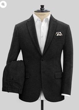 Vintage Plain Black Tweed Suit