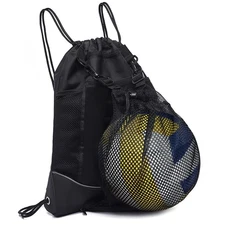 Sports Drawstring Backpack - Teen-Friendly Swim & Gym Bag, Ball Net Storage