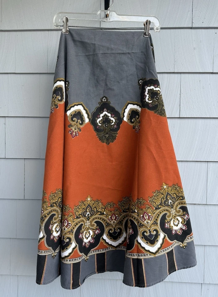 Williams Sonoma 70" Round Cotton Tablecloth Harvest Orange Gray Holiday - Image 2 of 4