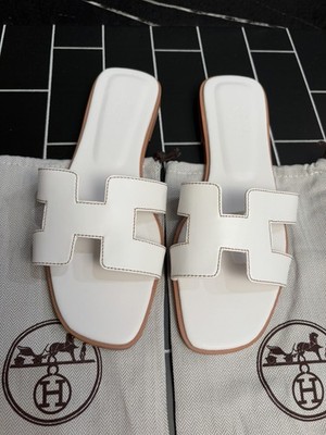 Hermes Oran Slip-On Sandals Women Size EU 38/US 8 White