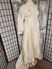 VTG 60s 70s Ivory Wedding Gown Bohemian PM victorian Prairie Dress Empire Lace