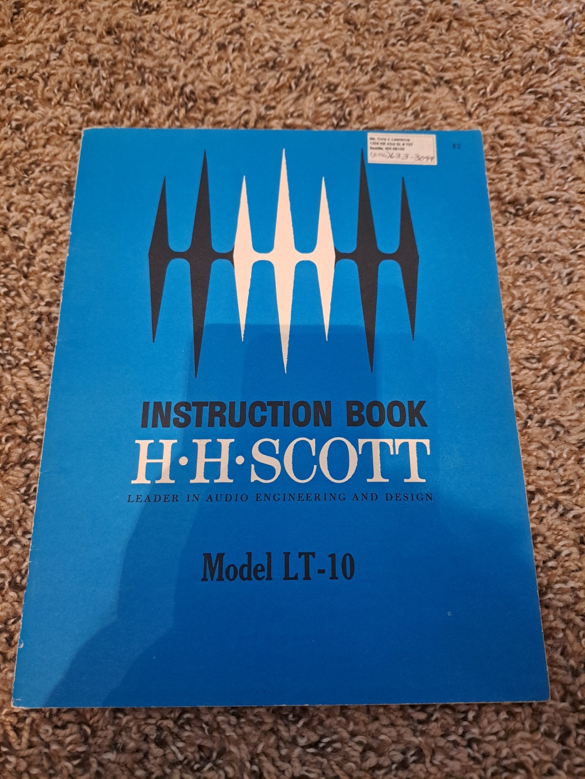 Original HH Scott Model LT-10 Tuner Instruction Book Manual