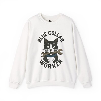 Blue Collar Worker Sweatshirt, Cat Lover Gift, Perfect for Pet Owner