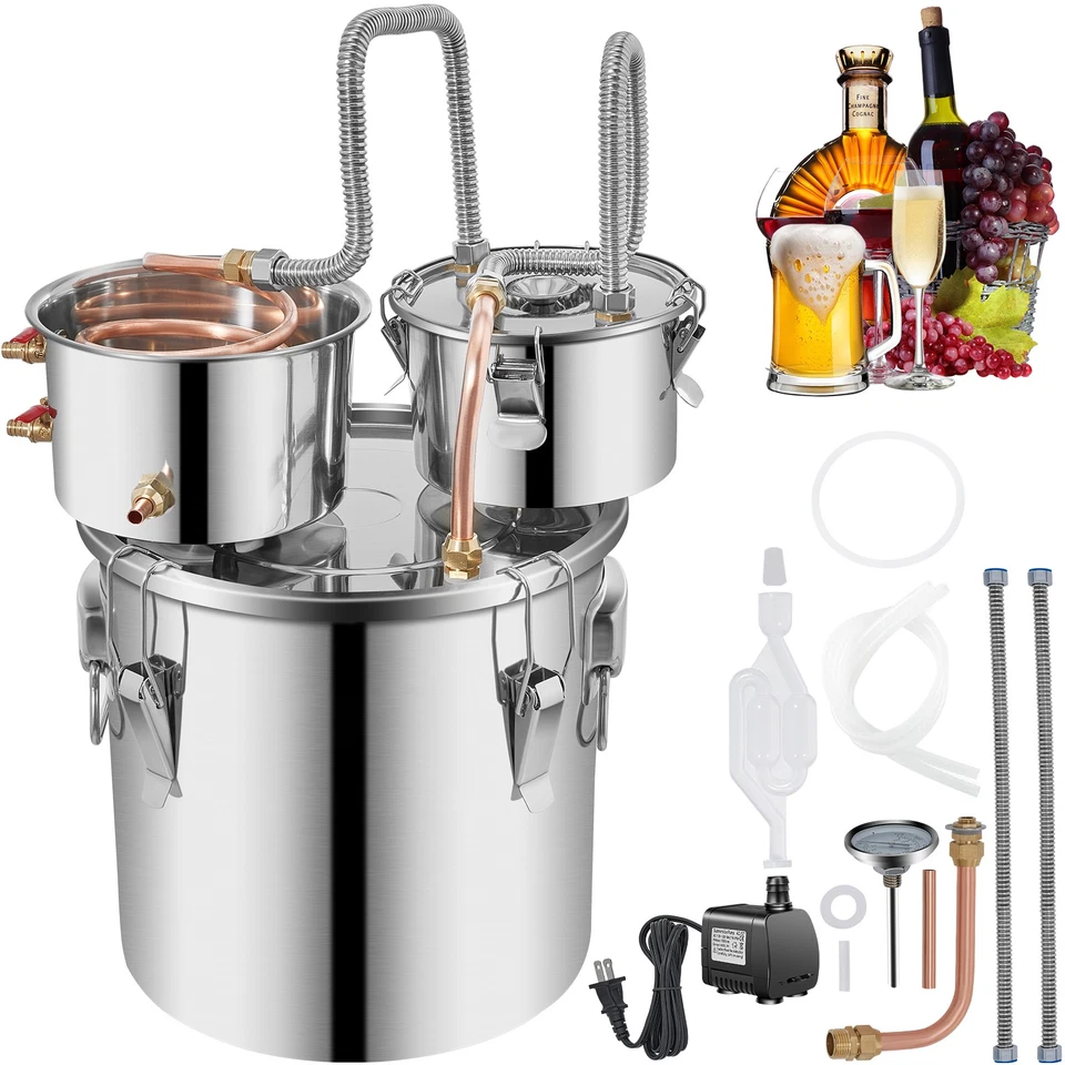 sans marque Distillateur Alambic Cuivre 19L Pompe Condenseur Thermomètre Eau et - Photo 1/4