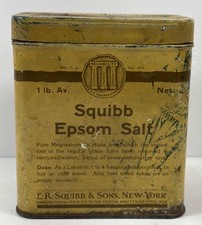 Squibb Vintage Epsom Salt Advertising Tin 1 lb Beige New York Pat. Off.