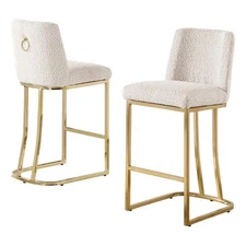 Best Quality Furniture Cream Boucle Fabric Barstools with Chrome Base