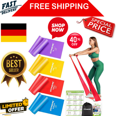 GYMERK fitness bands set of 4, 1.8M fitness band, 4 resistance levels with