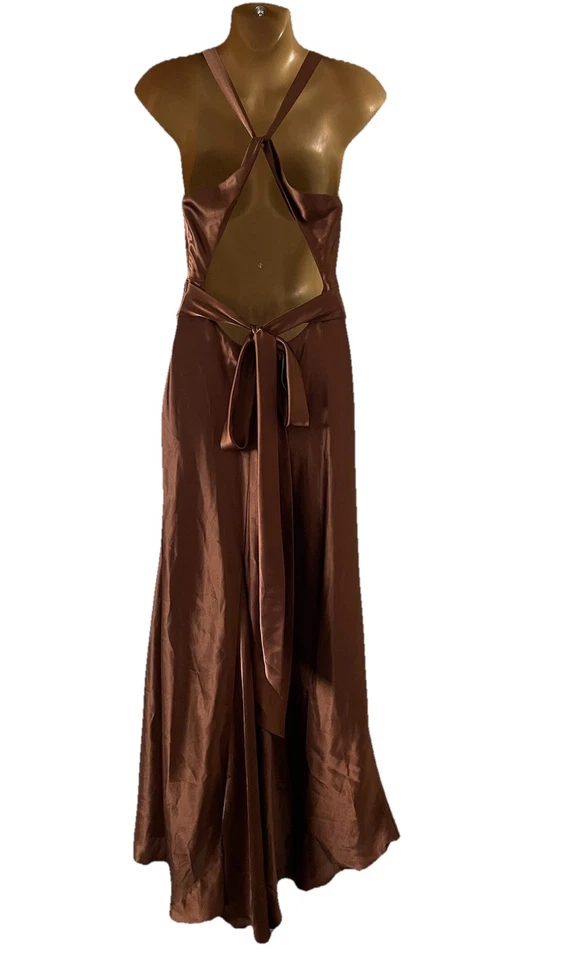 Antigo Vestido DAVID’S BRIDAL Halter Slip Y2K Babydoll Fada Assimétrica Tamanho 8 Marrom - Imagem 4 de 4