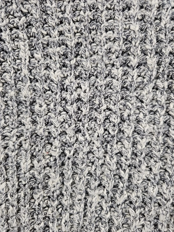 Suéter LL Bean Signature para mujer grande tejido gofre algodón lino gris blanco Foto 3 de 4