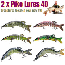 Pike Fishing Lures 4D  Sinking  Lure x 2 Bait Free Wire Trace UK POST