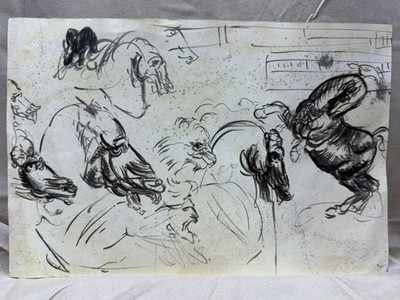 LEONARDO DA VINCI  drawing and painting on old paper signed stamped vintage