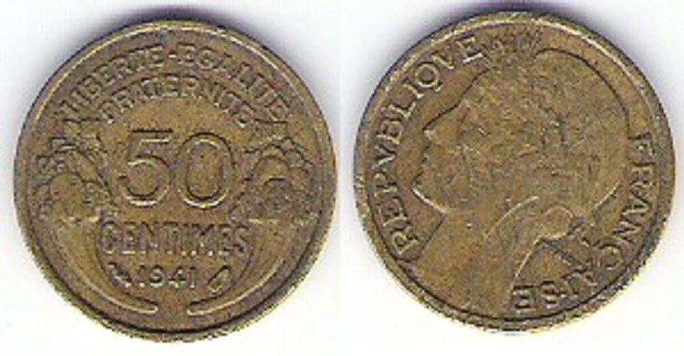 Pièce de monnaie de "France" 50 centimes de franc (1941) - Photo 1/1