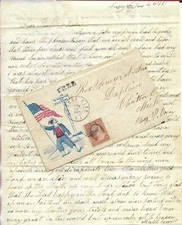 Civil War Era Patriotic Cover Jersey City NJ to Duplain MI Free Frank & Letter